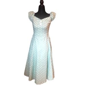 COLLECTIF VINTAGE green/white polka dot dress size xs